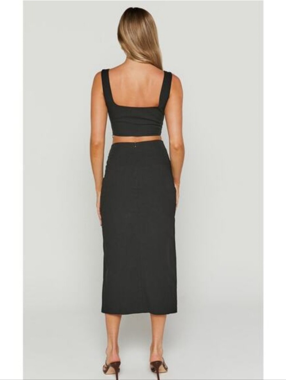 Showpo. Black Twist Knot Midi Skirt with Side Slit - Picture 3 of 8